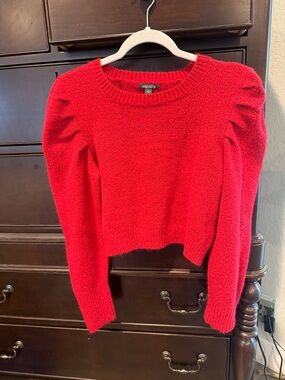 wild fable Red Puff-Sleeve Crewneck Sweater